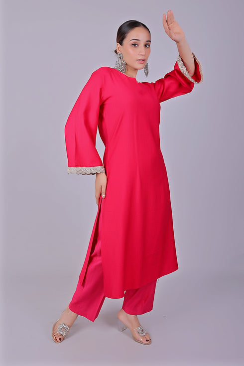 Veshbhoshaa Bluesaanchi Women'S Hot Pink Kurti Pajama Set